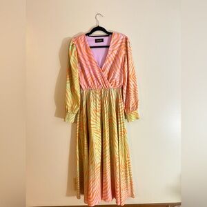 Elegant Long Sleeve Dress in Pink and Orange by La Femme